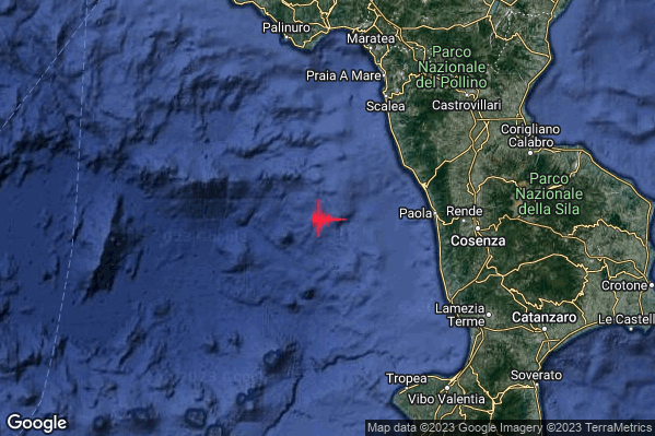 Debole Terremoto M2.4 epicentro Tirreno Meridionale (MARE) alle 21:09:39 (20:09:39 UTC)