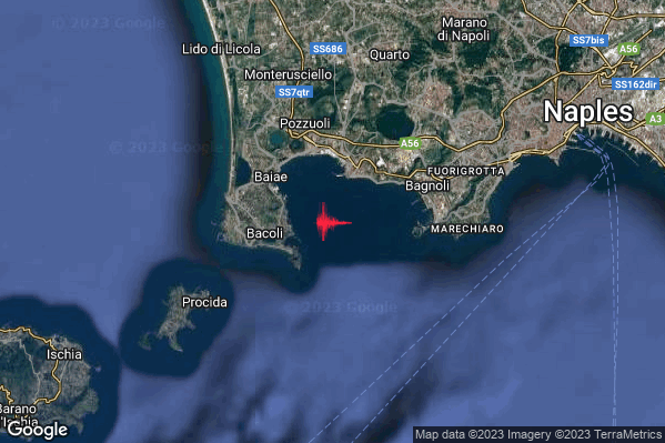 Leggero Terremoto M3.0 epicentro Campi Flegrei alle 01:45:36 (00:45:36 UTC)