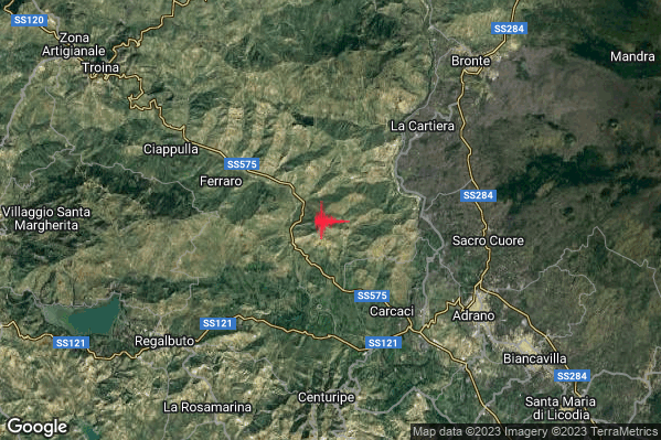 Moderato Terremoto M3.7 epicentro 10 km NW Adrano (CT) alle 21:49:19 (20:49:19 UTC)
