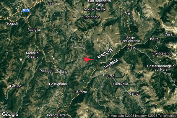 Lieve Terremoto M2.2 epicentro 5 km E Sellano (PG) alle 08:29:02 (07:29:02 UTC)