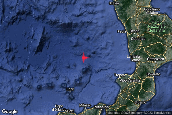 Debole Terremoto M2.6 epicentro Tirreno Meridionale (MARE) alle 21:02:21 (20:02:21 UTC)
