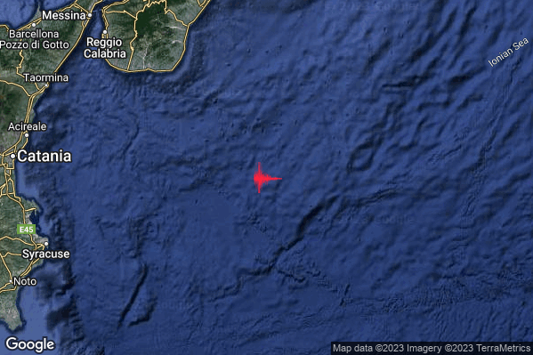 Debole Terremoto M2.3 epicentro Mar Ionio Meridionale (MARE) alle 02:26:35 (01:26:35 UTC)