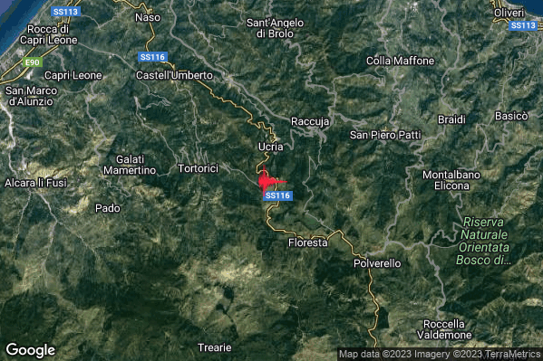Debole Terremoto M2.5 epicentro 3 km S Ucria (ME) alle 06:08:09 (05:08:09 UTC)