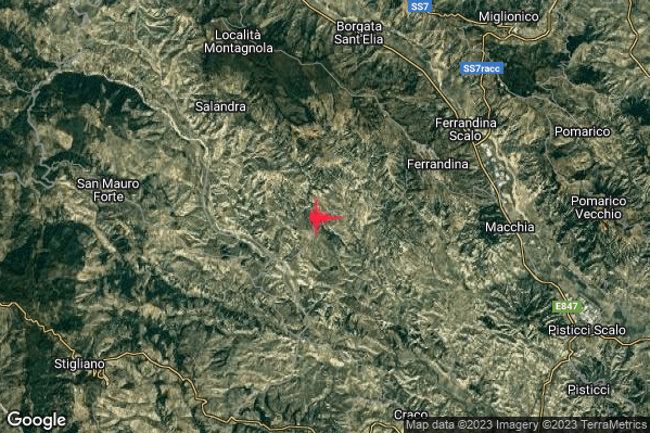 Lieve Terremoto M2.2 epicentro 7 km W Ferrandina (MT) alle 20:05:49 (19:05:49 UTC)