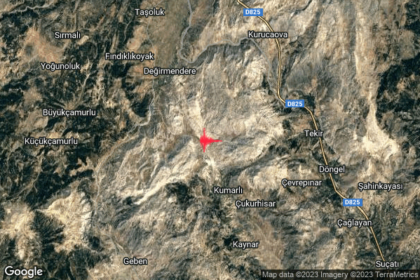 Intenso Terremoto M4.6 epicentro Turkey alle 23:29:49 (22:29:49 UTC)