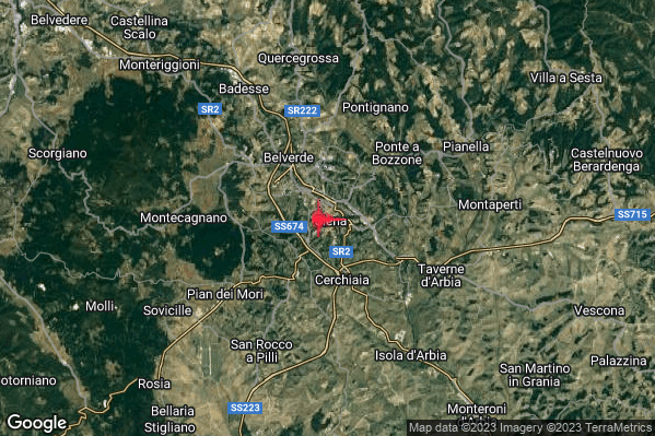 Debole Terremoto M2.4 epicentro Siena (SI) alle 21:58:14 (20:58:14 UTC)