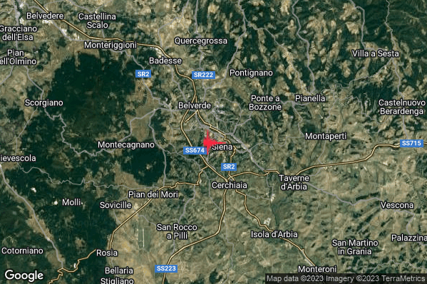 Lieve Terremoto M2.0 epicentro 1 km W Siena (SI) alle 22:53:12 (21:53:12 UTC)