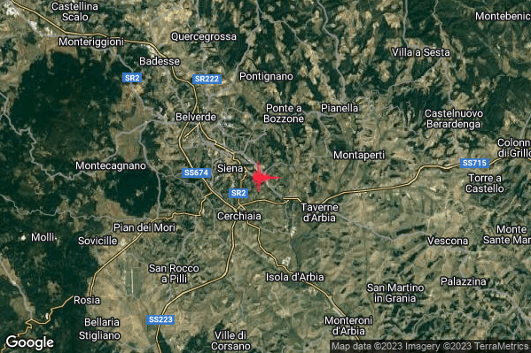 Lieve Terremoto M2.0 epicentro 2 km E Siena (SI) alle 08:23:14 (07:23:14 UTC)