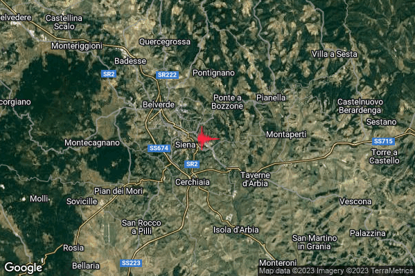 Debole Terremoto M2.3 epicentro 2 km E Siena (SI) alle 09:45:35 (08:45:35 UTC)