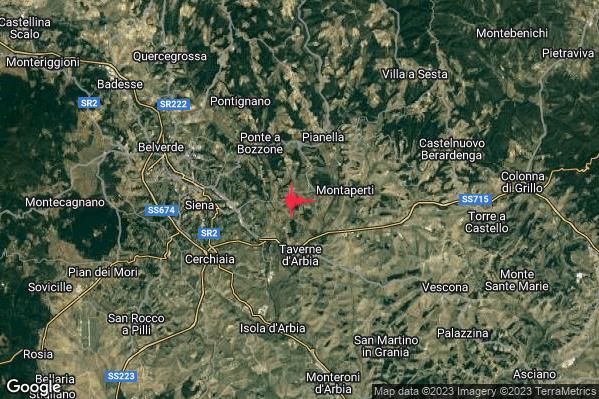 Debole Terremoto M2.6 epicentro 5 km E Siena (SI) alle 10:06:27 (09:06:27 UTC)