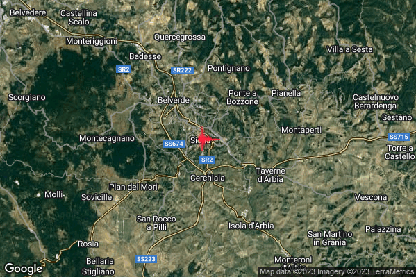 Debole Terremoto M2.3 epicentro Siena (SI) alle 11:04:26 (10:04:26 UTC)