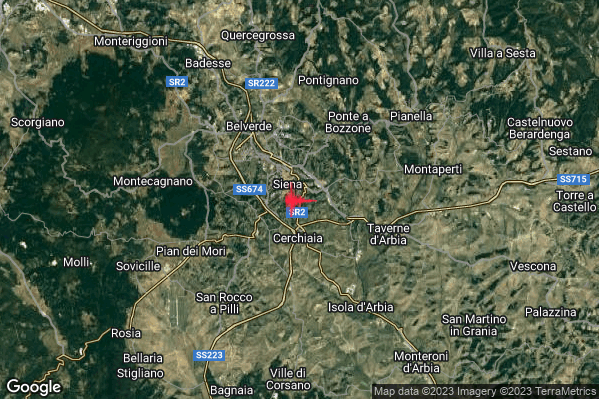 Lieve Terremoto M2.0 epicentro 1 km SE Siena (SI) alle 11:29:21 (10:29:21 UTC)
