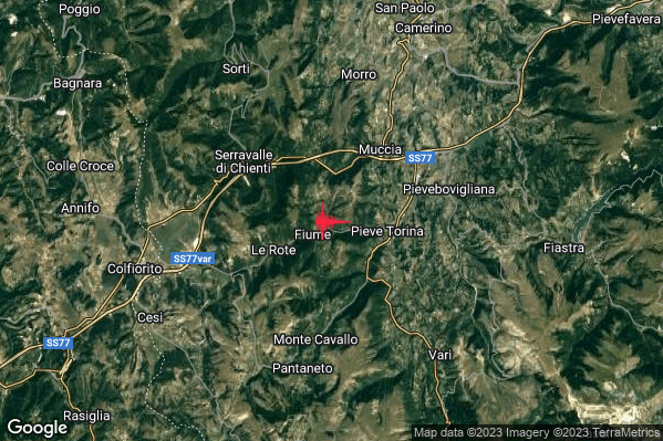 Debole Terremoto M2.4 epicentro 3 km W Pieve Torina (MC) alle 12:20:10 (11:20:10 UTC)