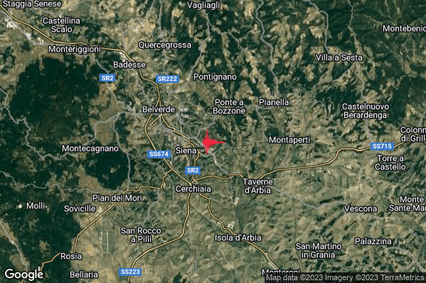 Lieve Terremoto M2.1 epicentro 2 km E Siena (SI) alle 17:13:03 (16:13:03 UTC)