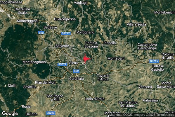 Debole Terremoto M2.6 epicentro 3 km E Siena (SI) alle 17:20:56 (16:20:56 UTC)