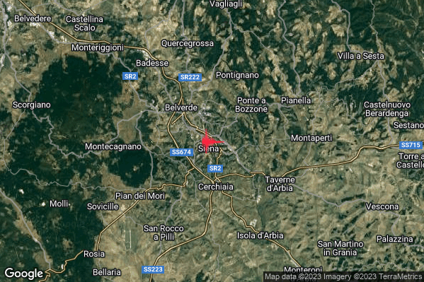 Lieve Terremoto M2.0 epicentro 1 km N Siena (SI) alle 22:04:22 (21:04:22 UTC)