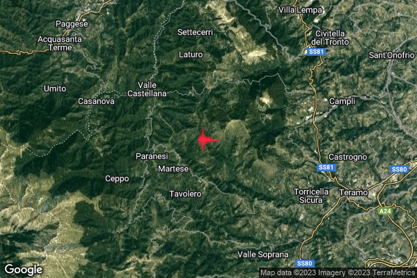 Lieve Terremoto M2.0 epicentro 3 km NE Rocca Santa Maria (TE) alle 11:36:04 (10:36:04 UTC)