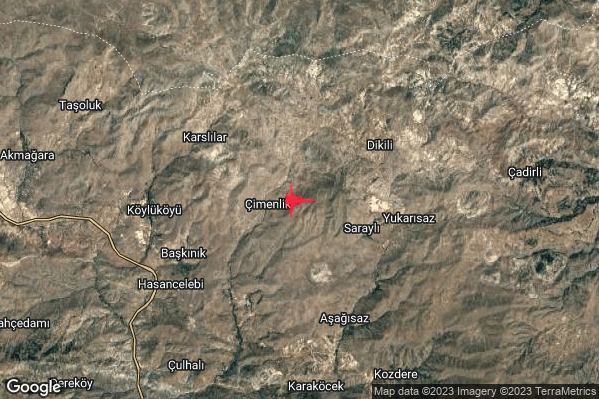 Intenso Terremoto M4.5 epicentro Turkey alle 14:10:05 (13:10:05 UTC)