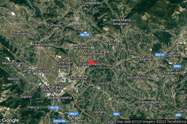 Lieve Terremoto M2.0 epicentro 3 km NE Frosinone (FR) alle 00:34:17 (23:34:17 UTC)