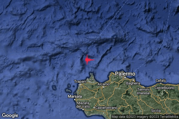 Debole Terremoto M2.4 epicentro Costa Siciliana nord-occidentale (Trapani) alle 01:36:19 (00:36:19 UTC)