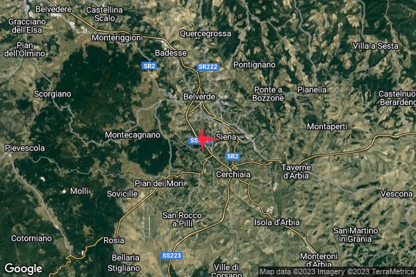 Lieve Terremoto M2.0 epicentro 2 km W Siena (SI) alle 06:40:16 (05:40:16 UTC)