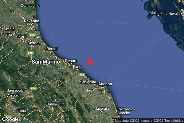 Debole Terremoto M2.5 epicentro Costa Marchigiana Pesarese (Pesaro-Urbino) alle 17:11:34 (16:11:34 UTC)