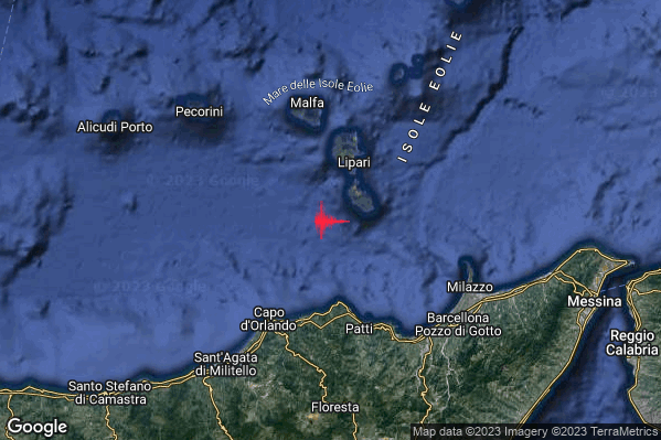 Debole Terremoto M2.4 epicentro Isole Eolie (Messina) alle 06:49:34 (05:49:34 UTC)