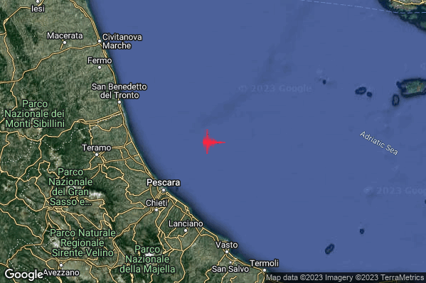 Debole Terremoto M2.4 epicentro Adriatico Centrale (MARE) alle 09:14:47 (08:14:47 UTC)