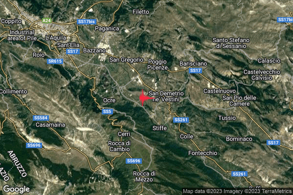Lieve Terremoto M2.2 epicentro Sant'Eusanio Forconese (AQ) alle 14:55:24 (13:55:24 UTC)