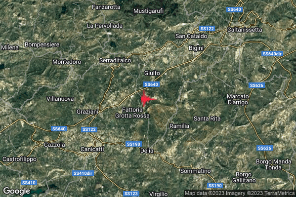 Lieve Terremoto M2.1 epicentro 6 km SE Serradifalco (CL) alle 17:27:39 (16:27:39 UTC)