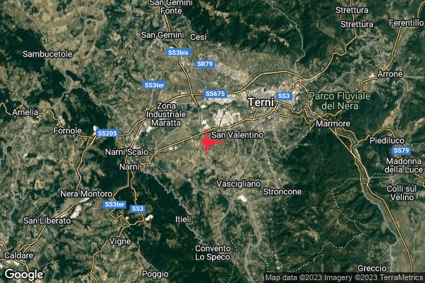 Lieve Terremoto M2.0 epicentro 5 km SW Terni (TR) alle 01:43:28 (00:43:28 UTC)