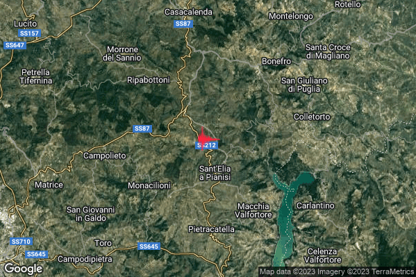 Debole Terremoto M2.4 epicentro 3 km N Sant'Elia a Pianisi (CB) alle 19:26:46 (18:26:46 UTC)