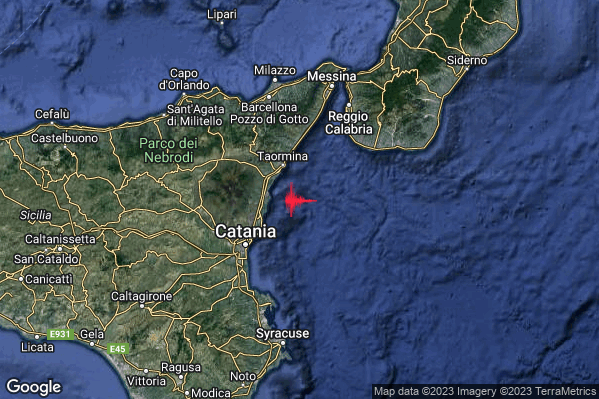 Lieve Terremoto M2.2 epicentro Costa Catanese (Catania) alle 19:57:24 (18:57:24 UTC)