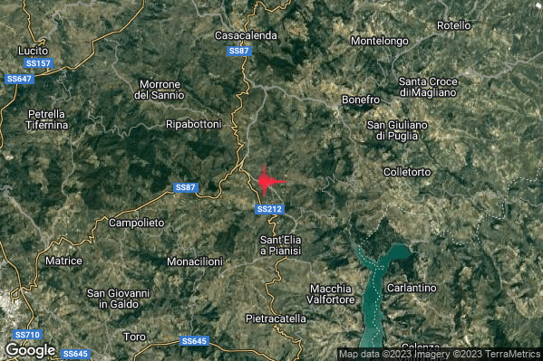 Debole Terremoto M2.3 epicentro 4 km N Sant'Elia a Pianisi (CB) alle 04:21:40 (03:21:40 UTC)
