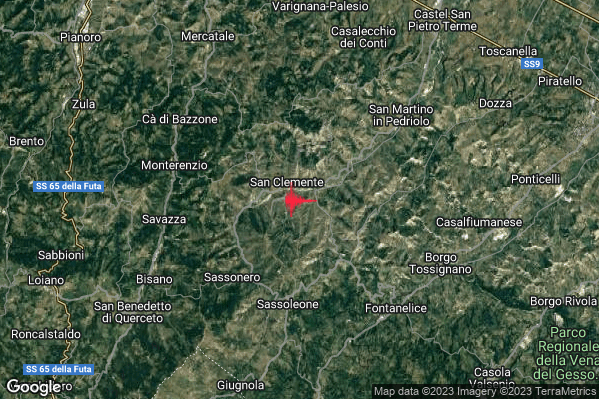 Lieve Terremoto M2.0 epicentro 7 km E Monterenzio (BO) alle 07:55:50 (06:55:50 UTC)