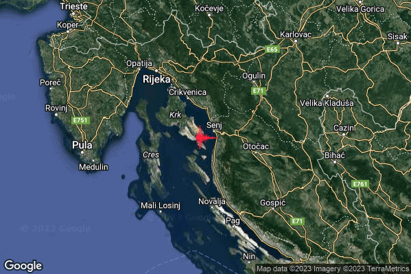 Debole Terremoto M2.6 epicentro Costa Croata Settentrionale (CROAZIA) alle 11:04:02 (10:04:02 UTC)