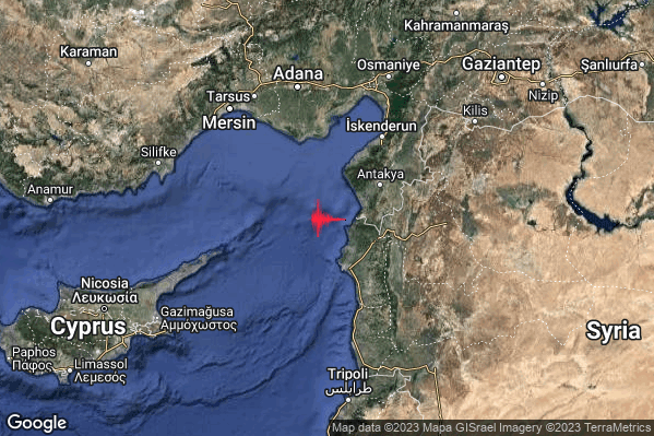 Forte Terremoto M4.9 epicentro Jordan - Syria region [Sea: Syria] alle 12:16:28 (11:16:28 UTC)