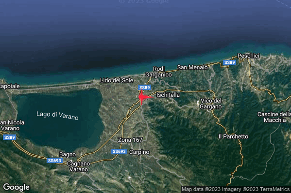 Lieve Terremoto M2.1 epicentro 3 km W Ischitella (FG) alle 15:23:06 (14:23:06 UTC)