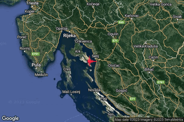 Leggero Terremoto M3.0 epicentro Costa Croata Settentrionale (CROAZIA) alle 15:38:14 (14:38:14 UTC)