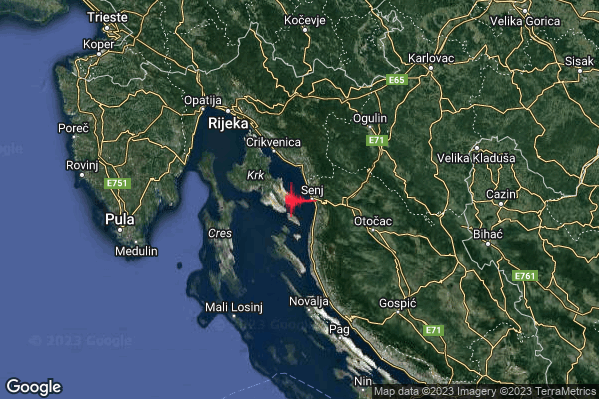 Leggero Terremoto M3.0 epicentro Costa Croata Settentrionale (CROAZIA) alle 15:53:25 (14:53:25 UTC)