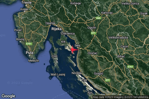 Leggero Terremoto M2.8 epicentro Costa Croata Settentrionale (CROAZIA) alle 03:17:53 (02:17:53 UTC)
