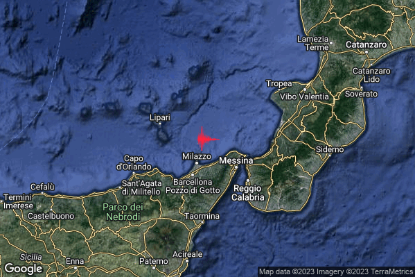 Lieve Terremoto M2.1 epicentro Costa Siciliana nord-orientale (Messina) alle 17:09:08 (16:09:08 UTC)