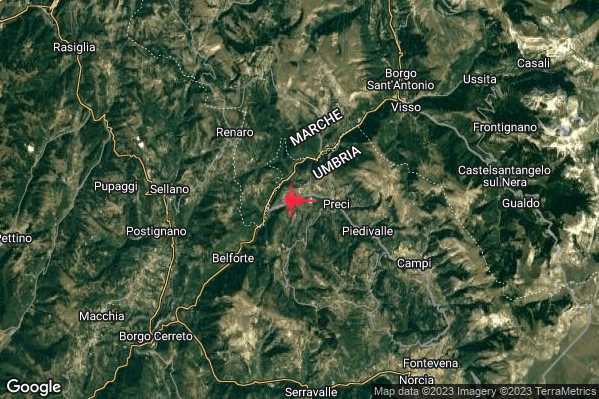 Lieve Terremoto M2.2 epicentro 2 km W Preci (PG) alle 01:52:13 (00:52:13 UTC)