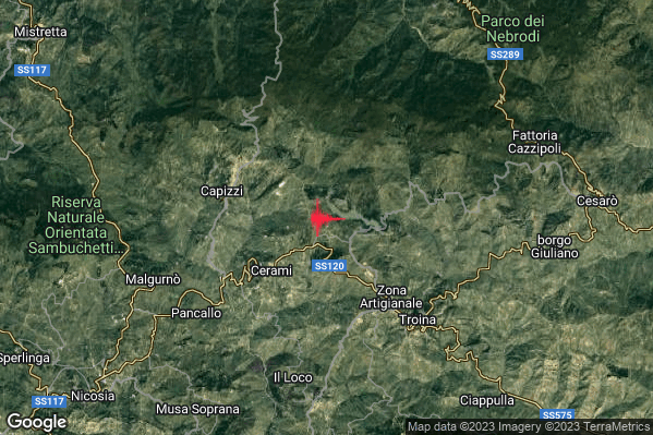 Lieve Terremoto M2.1 epicentro 4 km NE Cerami (EN) alle 16:30:39 (15:30:39 UTC)