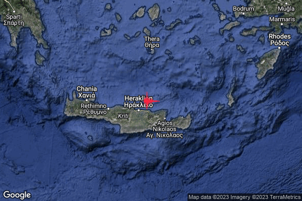 Forte Terremoto M4.9 epicentro Crete Greece [Sea: Greece] alle 18:32:59 (17:32:59 UTC)