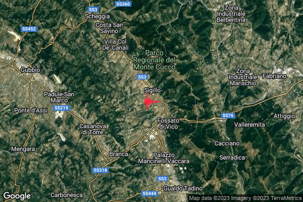 Lieve Terremoto M2.1 epicentro 1 km S Sigillo (PG) alle 08:01:51 (07:01:51 UTC)