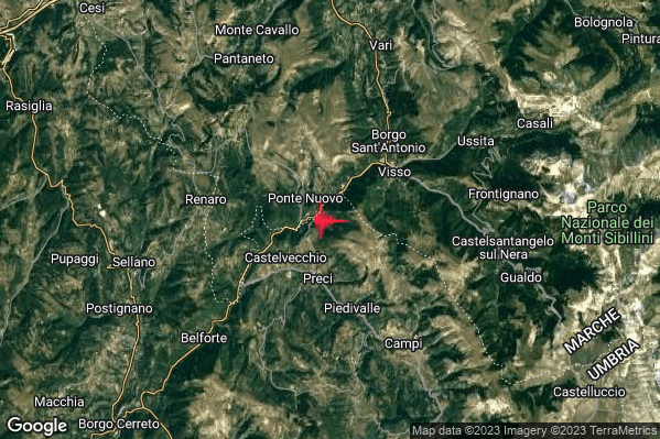 Lieve Terremoto M2.0 epicentro 3 km N Preci (PG) alle 23:20:08 (22:20:08 UTC)