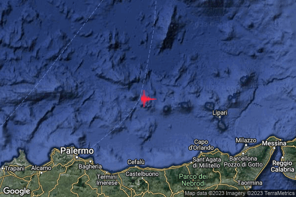 Distinto Terremoto M4.1 epicentro Tirreno Meridionale (MARE) alle 02:11:16 (01:11:16 UTC)