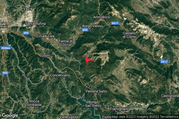 Lieve Terremoto M2.1 epicentro 6 km SE Castel Sant'Angelo (RI) alle 15:42:15 (14:42:15 UTC)