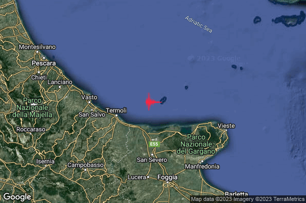 Leggero Terremoto M3.0 epicentro Costa Garganica (Foggia) alle 20:37:39 (19:37:39 UTC)